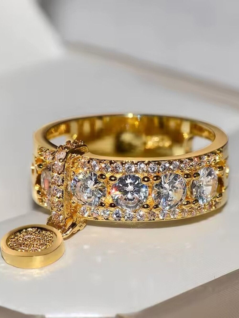 Gold Crystal Pavé Ring with Dangle Charm